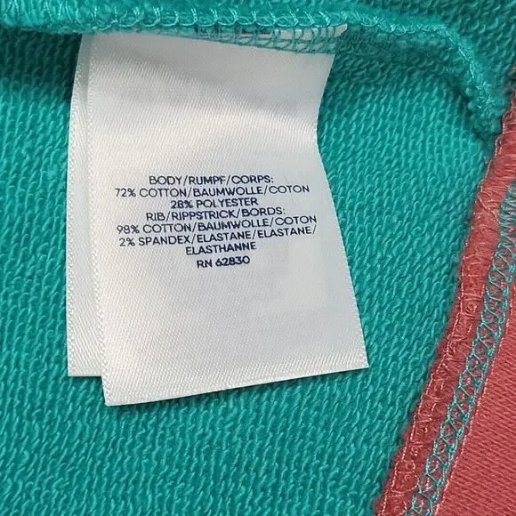 Lands End Womens Sweatshirt 1X Plus Sz Teal Colorblock Serious Sweats Pullover - Picture 9 of 10